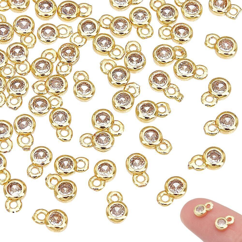 3808 about 60Pcs Real 18K Gold Plated Crystal Rhinestone Charms Round Cubic